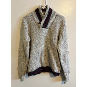 Sierra Designs Wool Shawl Collar Sweater Medium Gray Striped Outdoor